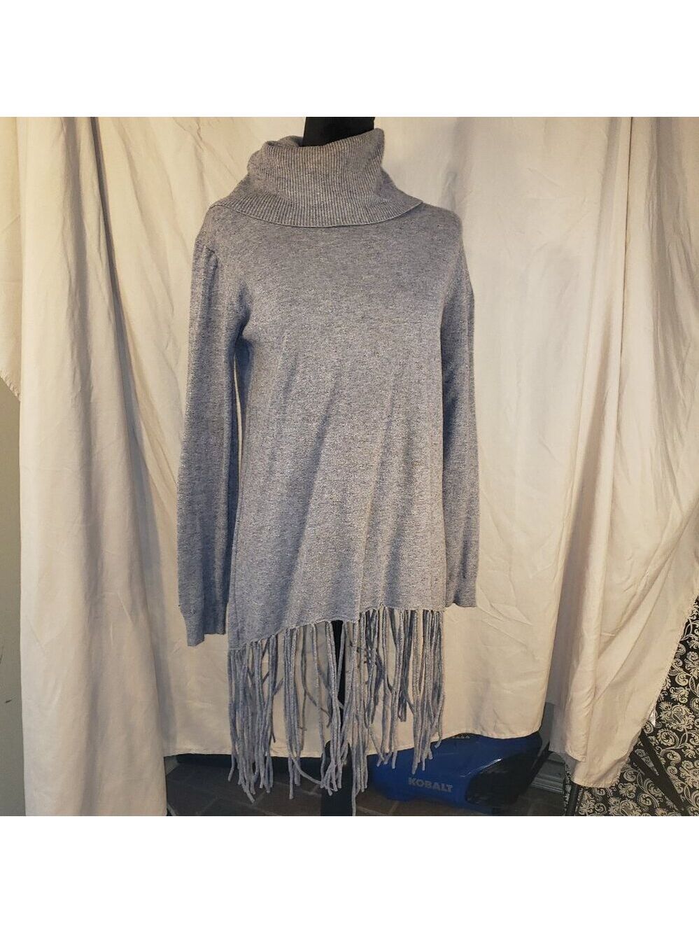 Women's Luxurious OLIVER Gray Fringe Cowl Neck Sweater Size S